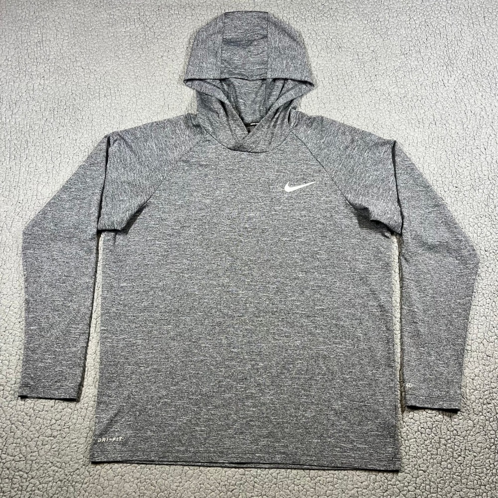 Nike Swim Mens Dri-FIT UPF 40+ Heathered Grey Hooded Rash Guard NESSB669 L